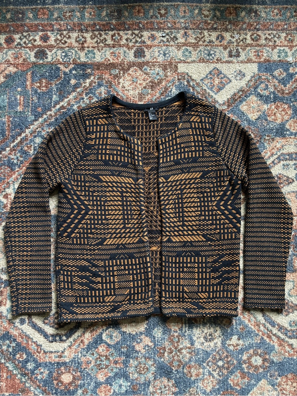 H&M Black and Brown Open-Knit Cardigan